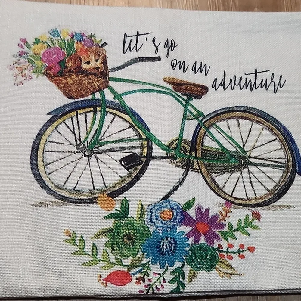 NWOT Burlap Rectangle Garden Bike Accent Pillow Covers